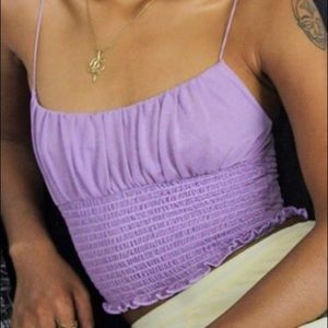 Urban Outfitters Emma Cupro Smocked Cropped Cami